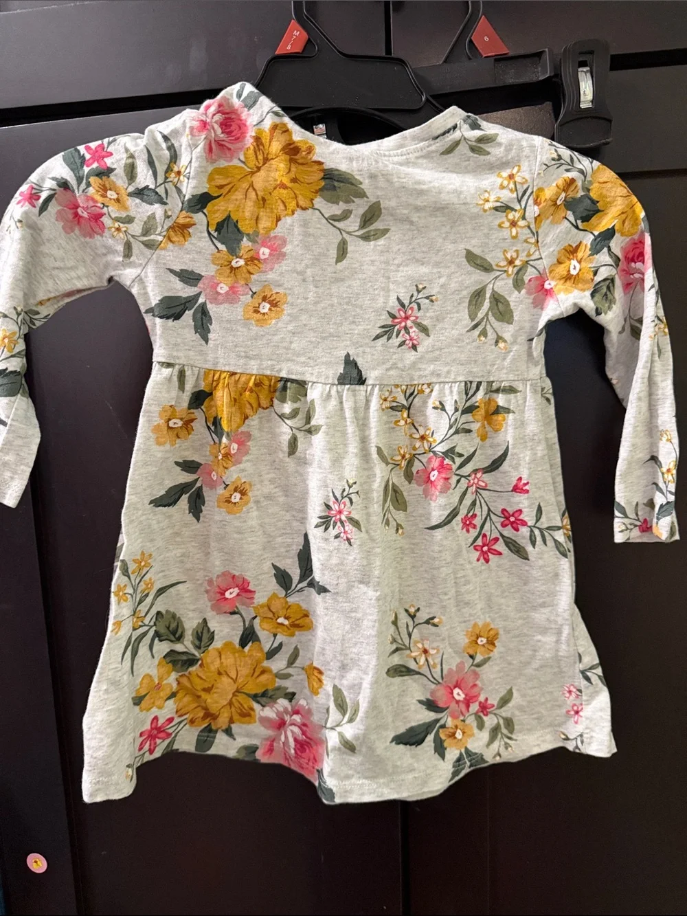 Old Navy Grey Floral Long-Sleeve Kids Dress with Yellow & Pink Flowers 2T